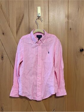 Polo Ralph Lauren Button Down Boy Linen Shirt Pastel Pink 7 Preppy